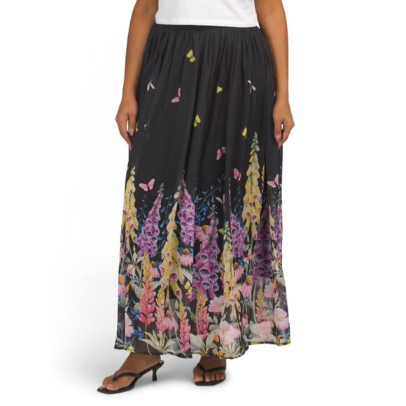 NANCY YANG Black Multi Floral Print Skirt - Picture 1 of 2